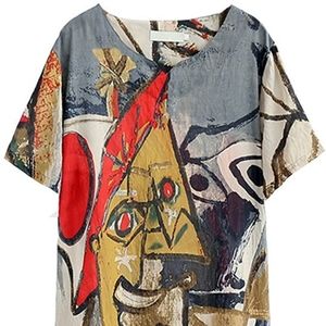 SCOFEEL Graffiti Print Split Baggy Dress with Pockets, Medium